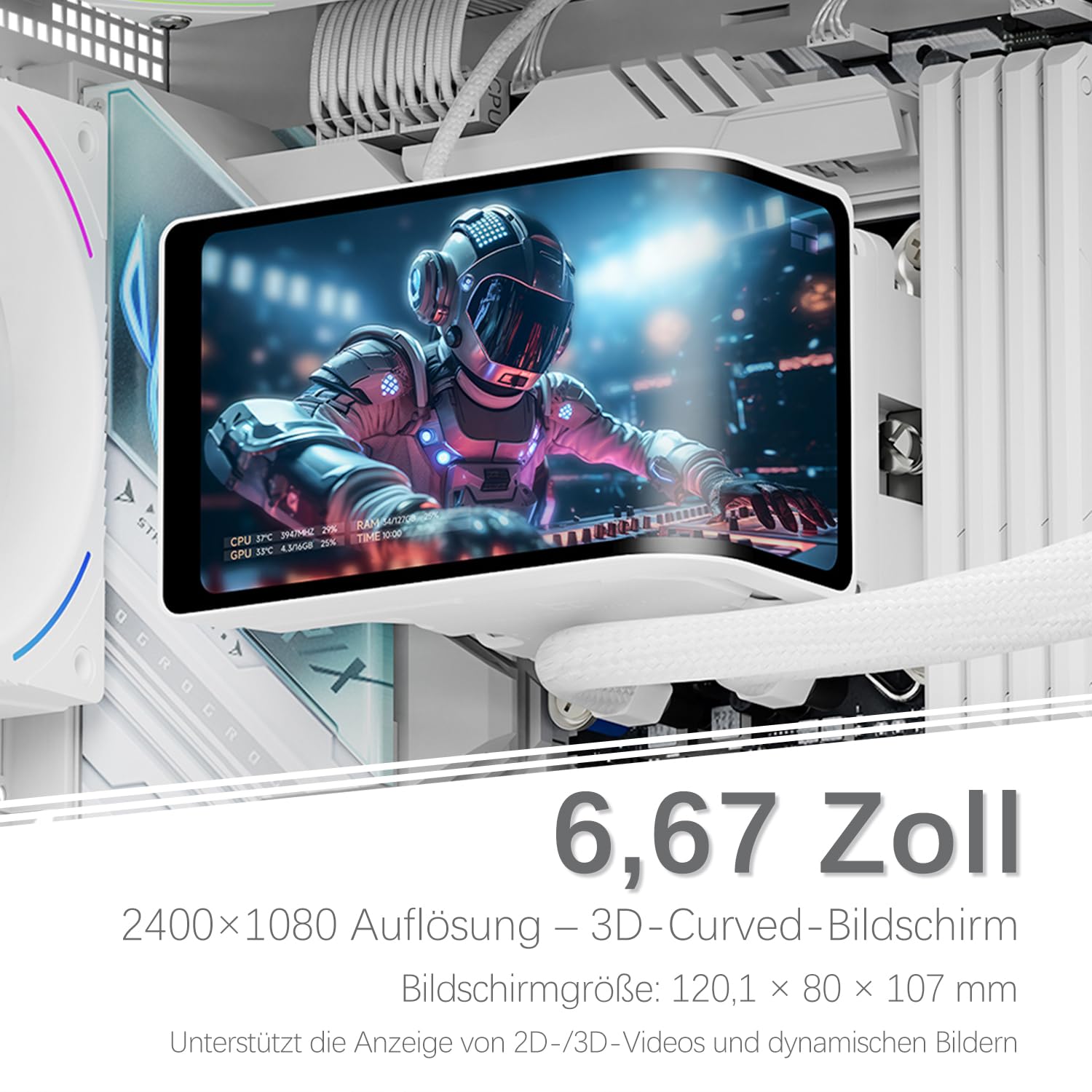 TR-Thermalright Wonder Vision 360 Turbo ARGB Bianco Liquido Dissipatore per CPU, 6,67'' Schermo Curvo 3D con Risoluzione 2400x1080 - Magnetico, 360mm Aio Bianco, per AM5, LGA1851/1700