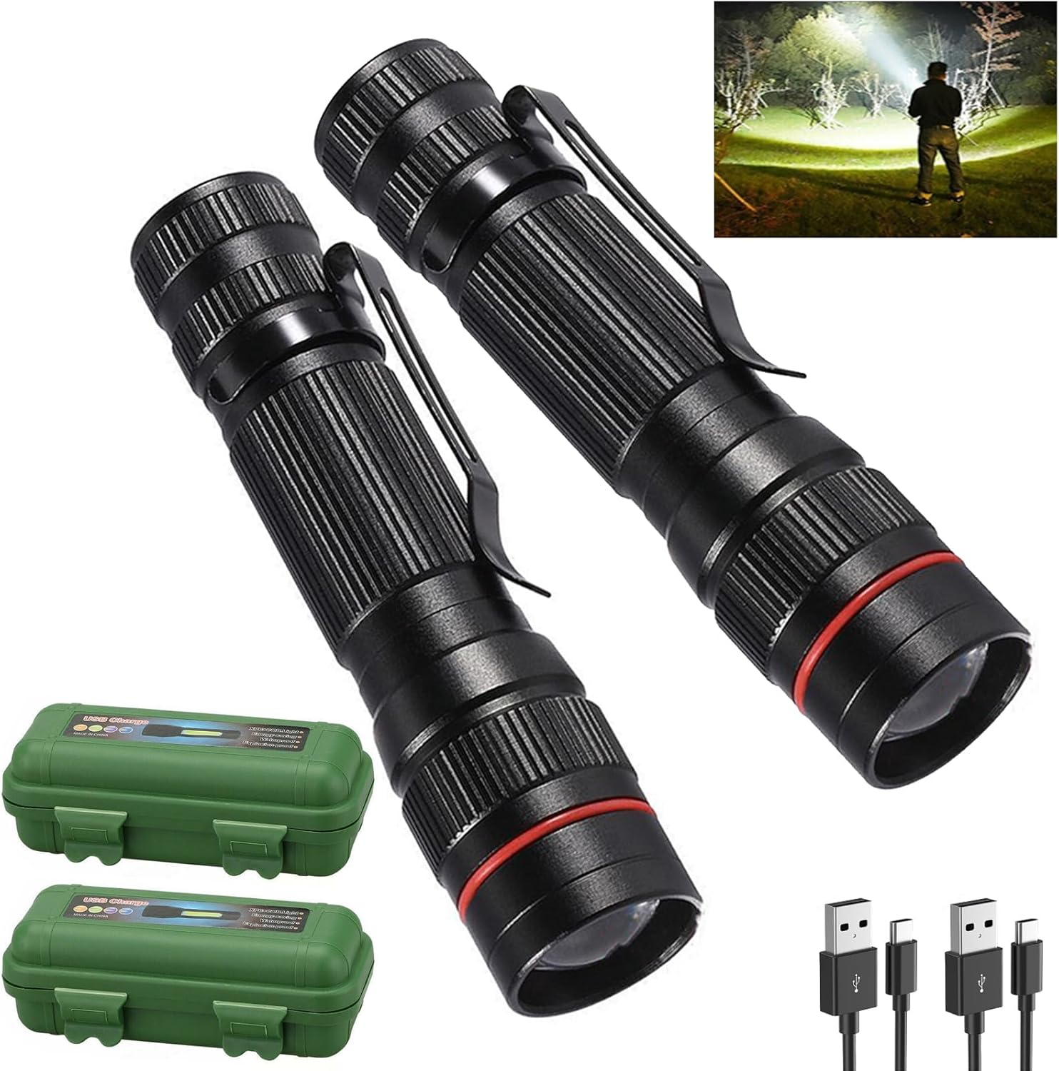 Wrrozz Flashlight Rechargeable 2 Pack, High Lumens LED flahlight, Super Bright Small Flash Light, Mini Pocket Pen Light with Clip, EDC Portable Keychain Flashlights for Camping, Emergencies, Home