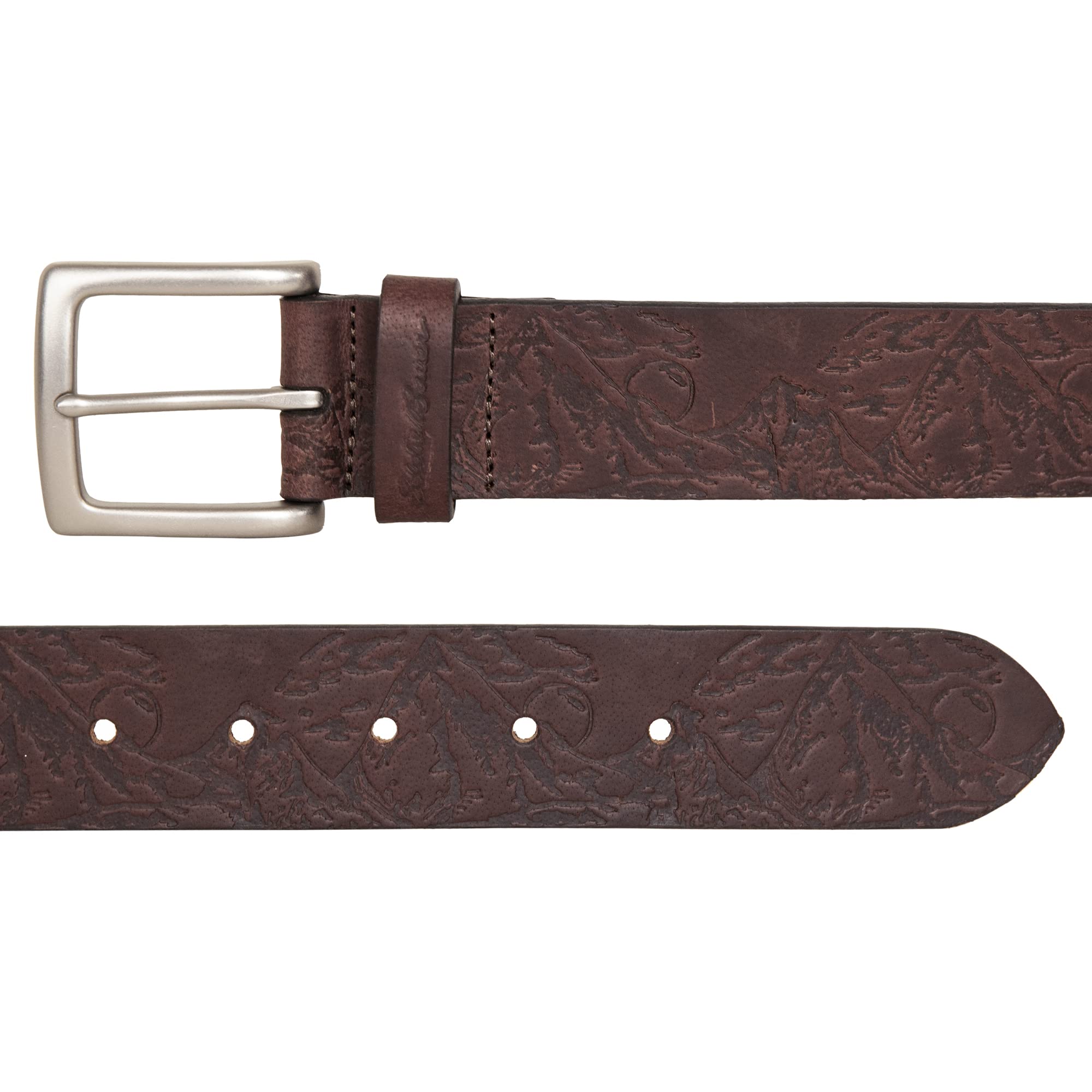 Eddie Bauer Debossed Live Your Adventure Leather Belt - BROWN - M