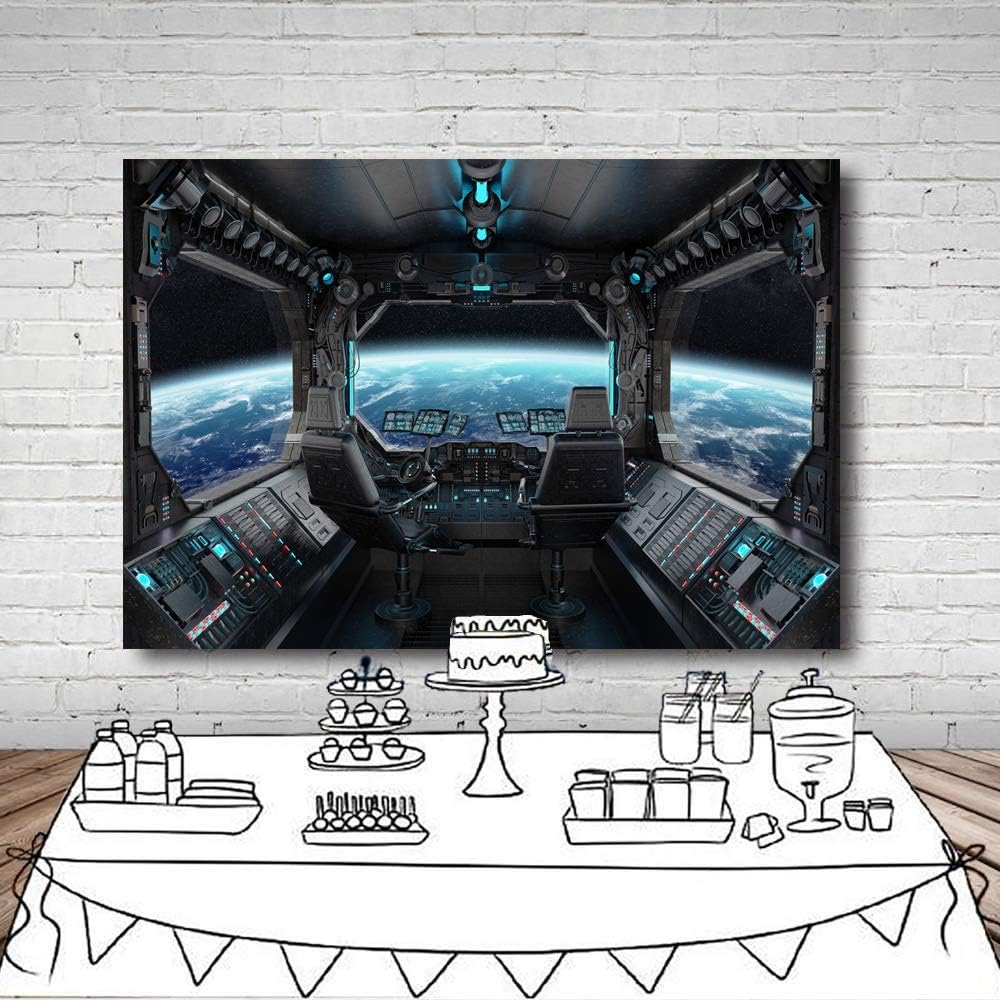Popular LYWYGG 7x5ft Vinyl Spaceship Interior Background Futuristic Science Fiction Photography Backdrops Spacecraft Cabin Photo Shoot Studio Props Astronomy Universe Galaxy Outer Space Station CP-37-0705