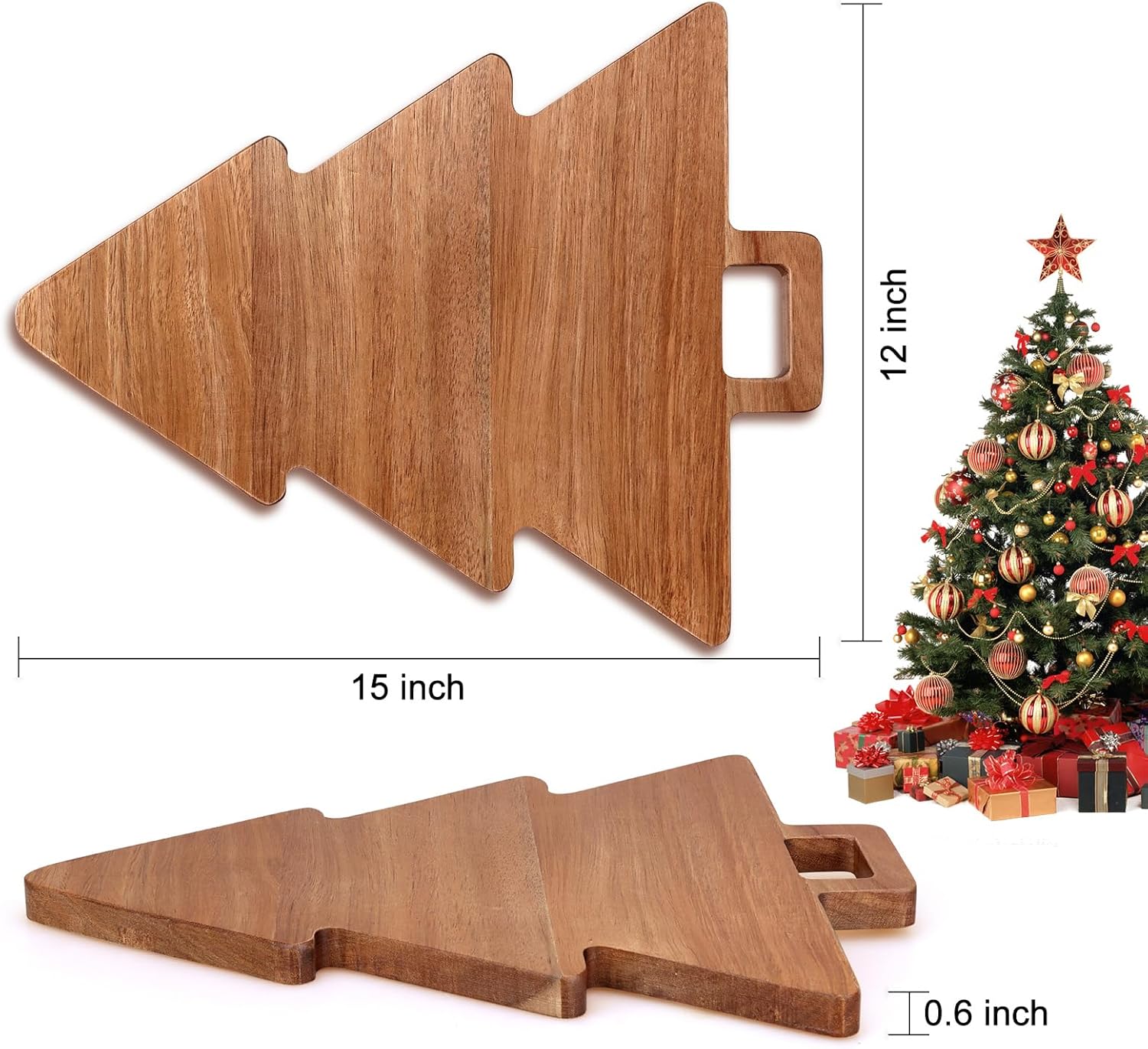 Christmas Kitchen Decor Tree Charcuterie Board Gift Acacia Wood Cutting Board with Handle Holiday Decorations Platter Wooden Xmas Cheese Boards Decorative Charcuterie Board Food Serving Tray