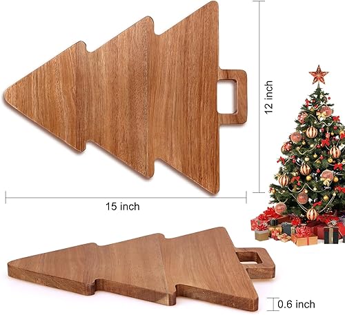 Miniatura 6 de Christmas Kitchen Decor Tree Charcuterie Board Gift Acacia Wood Cutting Board with Handle Holiday Decorations Platter Wooden Xmas Cheese Boards