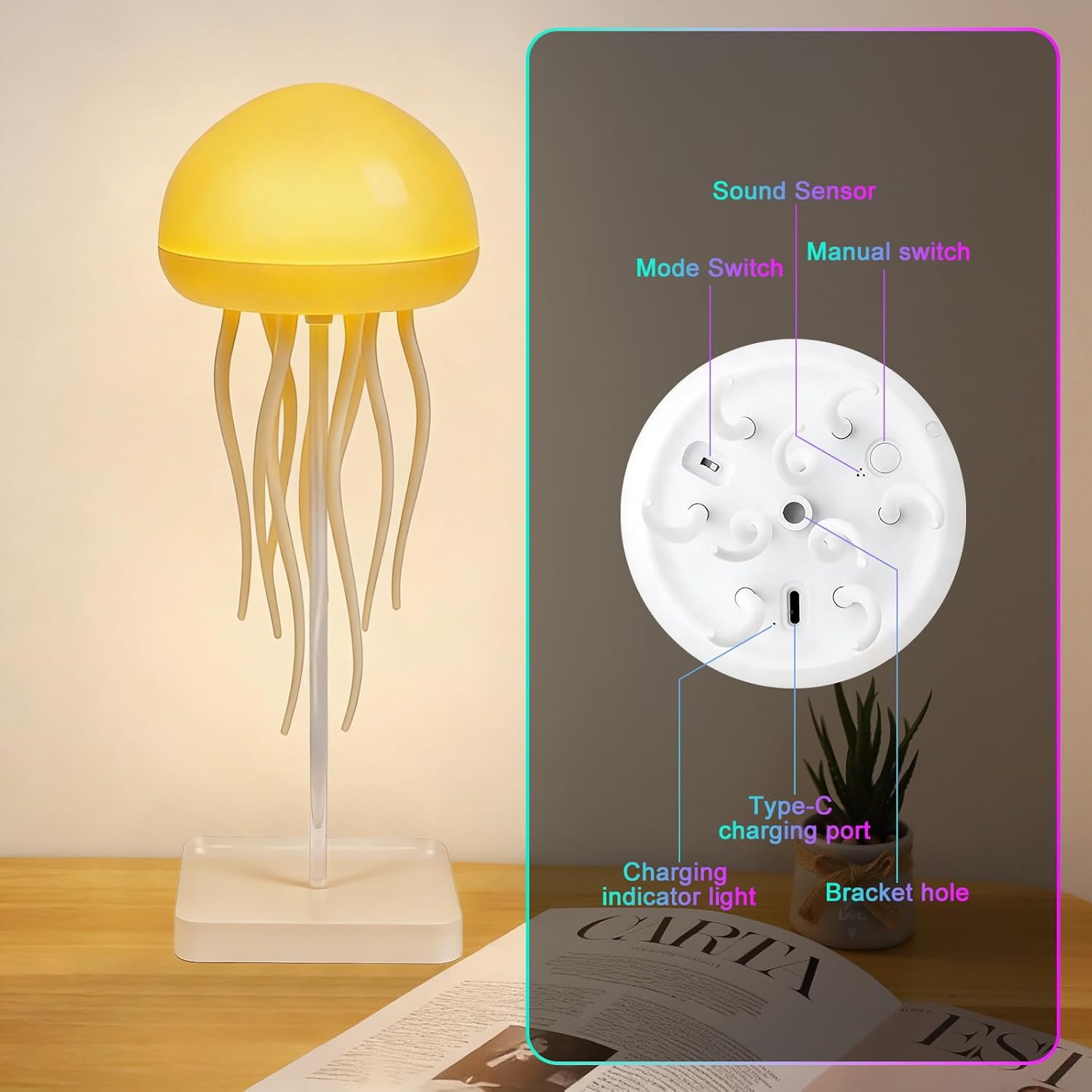 Jellyfish Lamp Intelligent Voice Controlled Jellyfish Light Dynamic Touch Foot RGB Colorful Gradient Bedroom BedHead Atmosphere Light