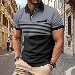 Camisetas polo masculinas casuais modernas listradas coloridas slim fit camisetas de golfe de manga curta