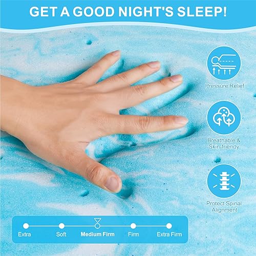 Miniatura 3 de MUUEGM Cubrecolchón de espuma viscoelástica de gel de 4 pulgadas, tamaño King, protector de colchón refrescante para aliviar la presión,
