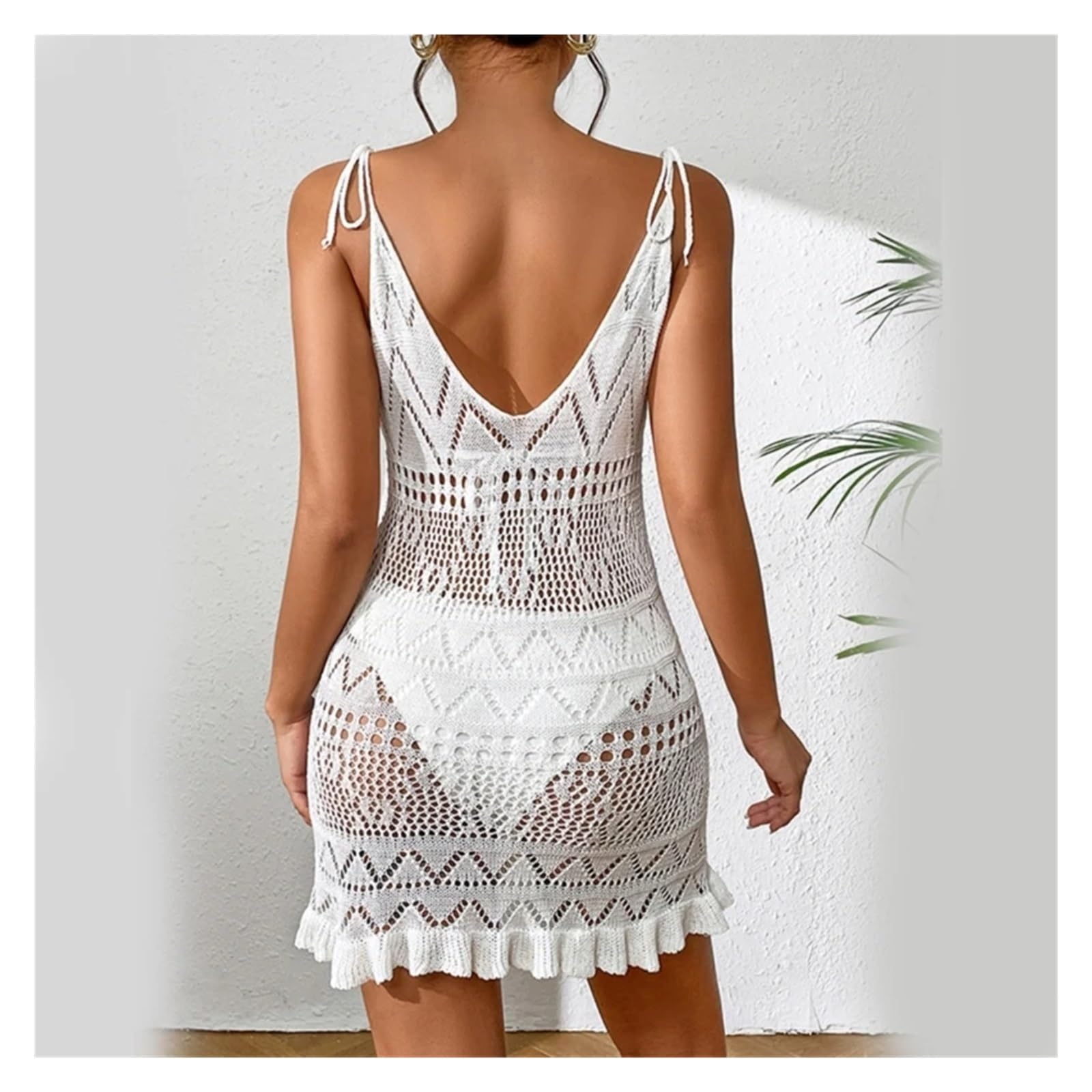 Bikini Cover Up Vestido de Playa con Escote en V Profundo for Mujer, Traje de baño Transparente de Ganchillo, Cubre Traje de baño Calado, Ropa de Playa(Khaki)