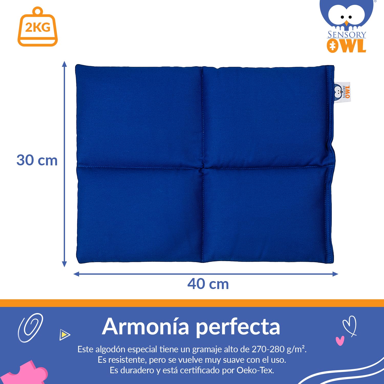 Almohada Pesada Cojin Sensorial De Regazo Terapéutico para Niños Y Adultos Alivio del Estrés Ansiedad 2 kg 2 kg 30 x 40 cm Azul