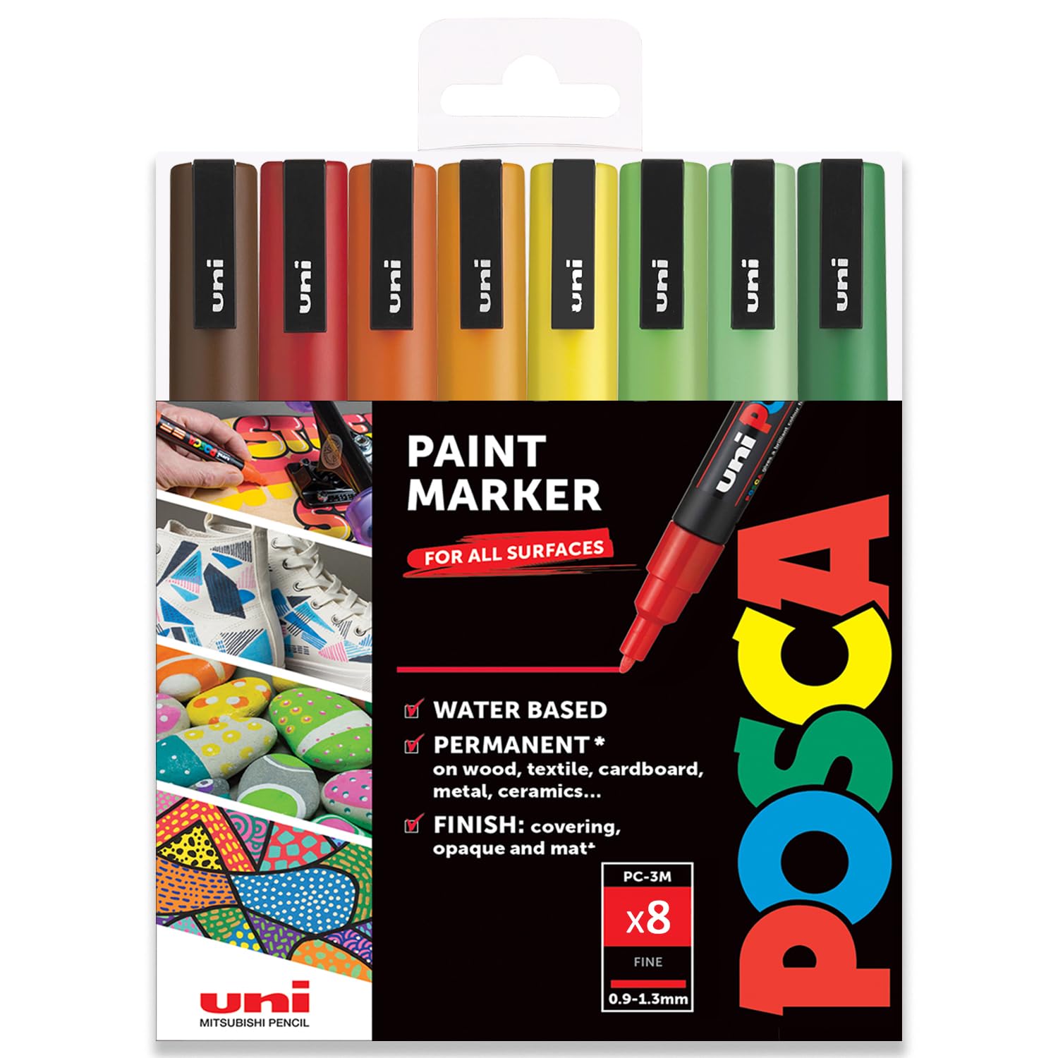 Posca PC-3M - Rotuladores de pintura (0,9 a 1,3 mm, espectro A, 8 unidades, en estuche de plástico)