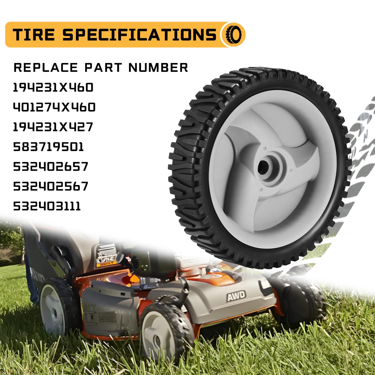 583719501 194231X460 - Ruedas de transmisión delanteras compatibles con ruedas Craftsman para cortacésped, paquete de 2