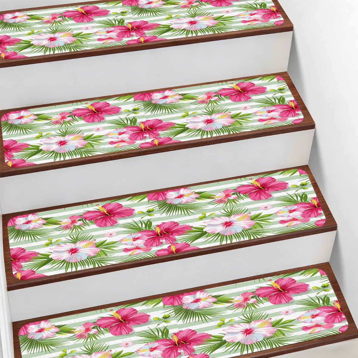 Alfombra para peldaños de escalera de interiores de flores tropicales