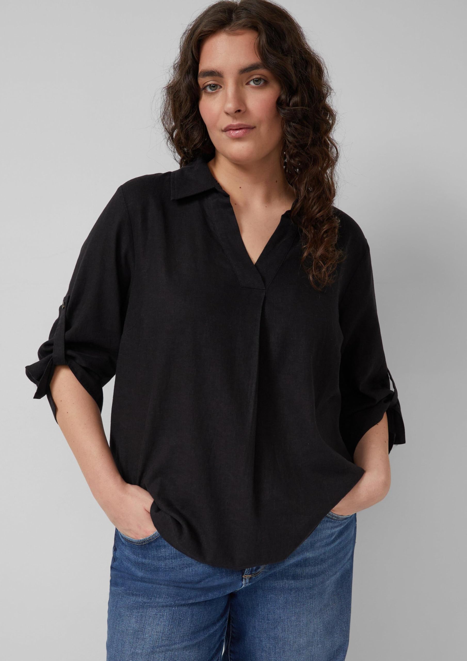 s.Oliver Damen Bluse – Leinenmix, 3/4-Ärmel, Regular Fit