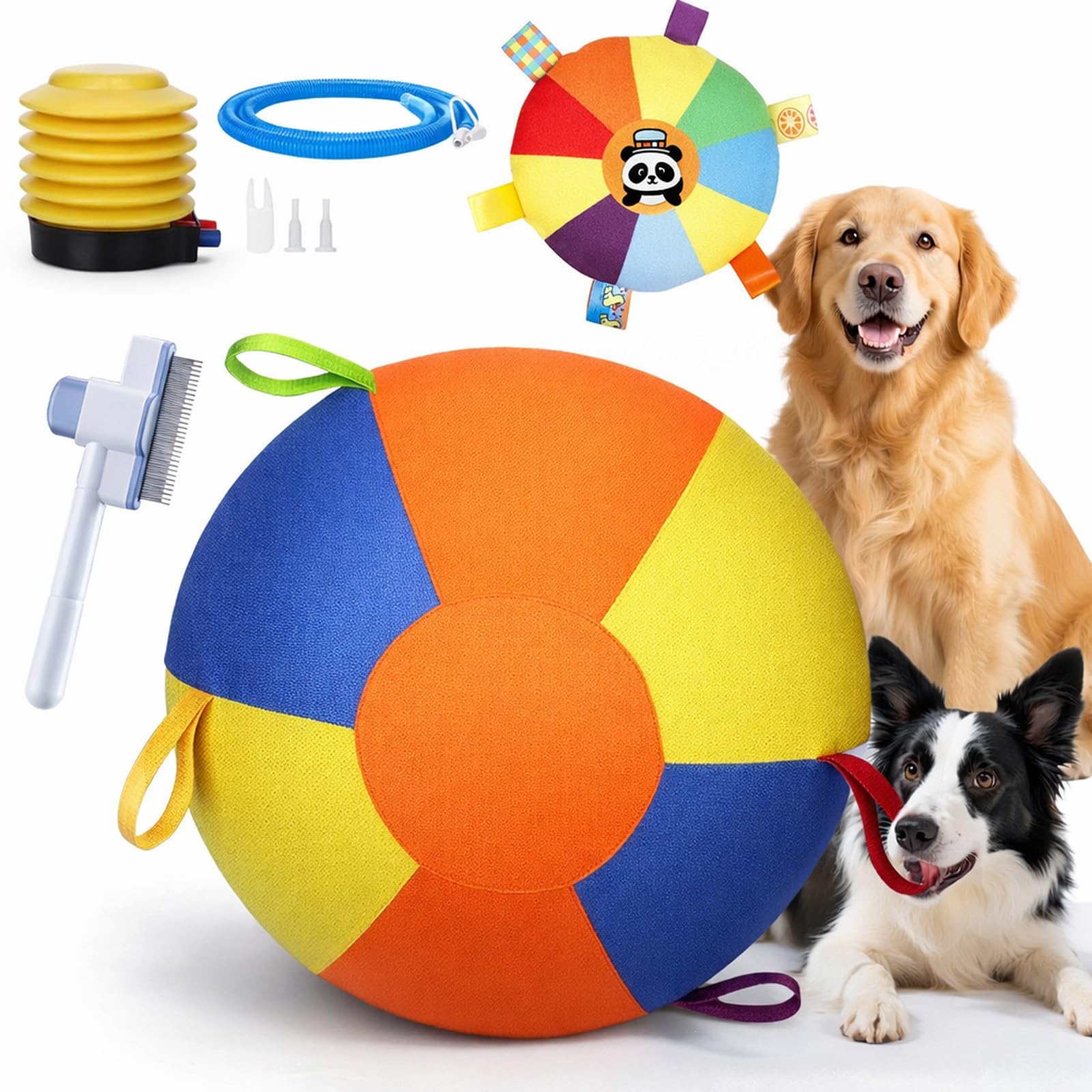 ELMVAR Calming Jumbo Ball For Dogs, 10/18/22" Giant Herding Ball With Handle Cover & Pump, Thickened Tear Inflatable Big Ball For Dogs & Horses Outdoor Play & Exercise (3 Color, 25cm/10in)