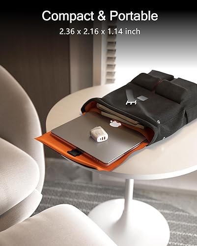 Miniatura 9 de MANTO Cargador rápido GaN de 65 W USB C con enchufes intercambiables de EE. UU./Reino Unido/UE, adaptador de viaje USB-C PD y QC 3.0 de 3 puertos
