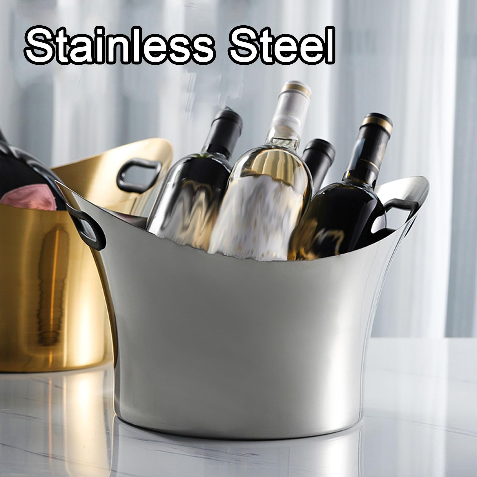 Cubiteras para Fiestas, Champanera Grande de 8L, con Asas, Cubitera de Acero Inoxidable para Fiestas, Cócteles, Vino, Champán, etc(Black)