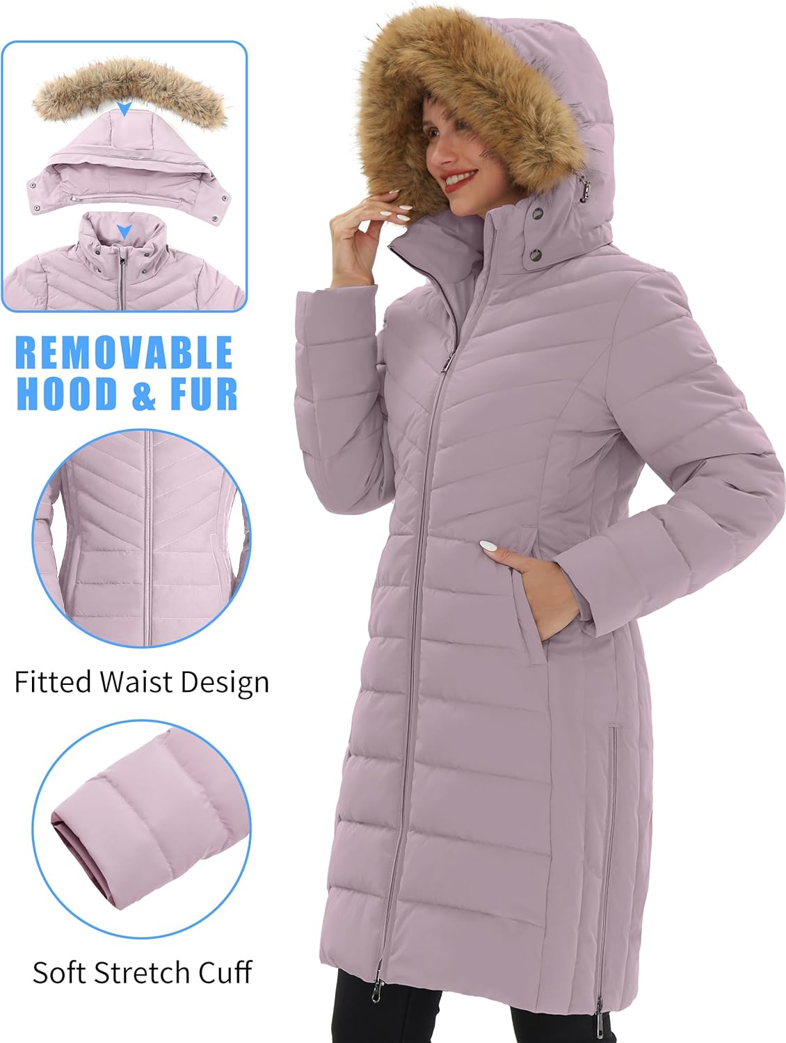 Pioneer Camp Women's Winter Coats Warm Thicken Long Puffer Jacket Waterproof Quilted Parka with Removable Faux Fur Hood - Image 5