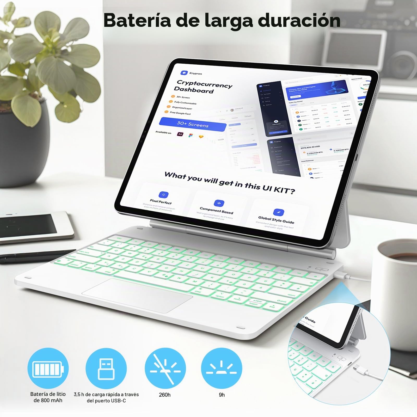 TECURS Funda Teclado alemán QWERTZ para iPad Air 13" (M3/M2, 2025/2024), Teclado para iPad Pro 12.9 (6/5/4/3 Gen), Magic Keyboard para Air 13 con diseño de Soporte Flotante, Blanco