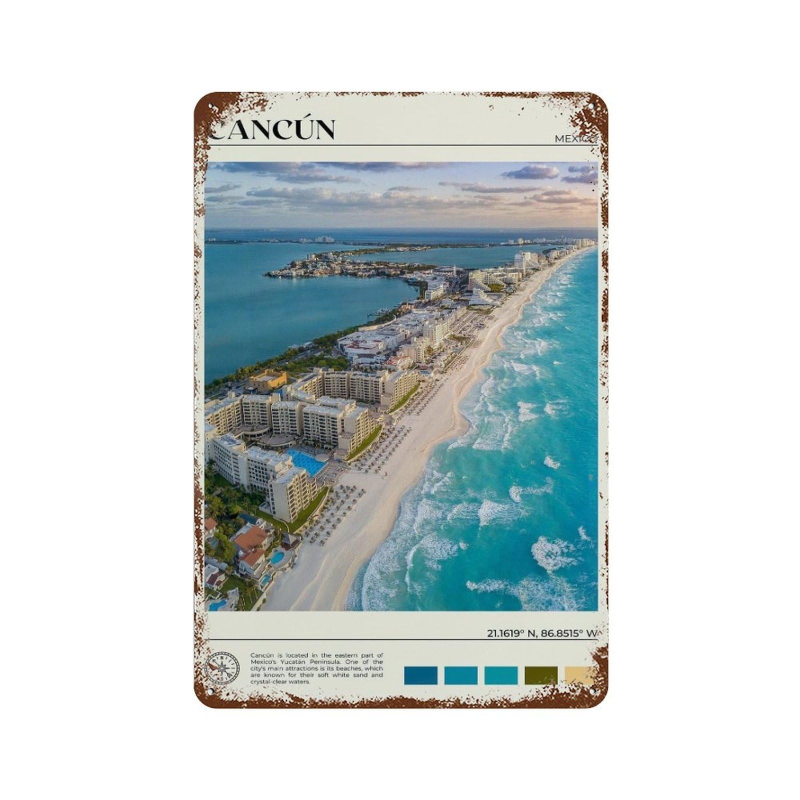 xiaoxiaoshen Real Photo Cancún Decor Mexico Wall Decor Art Metal Tin Poster Modern Home Decor Art Home Bar Shop Decorations Vintage Sign 30x20cm
