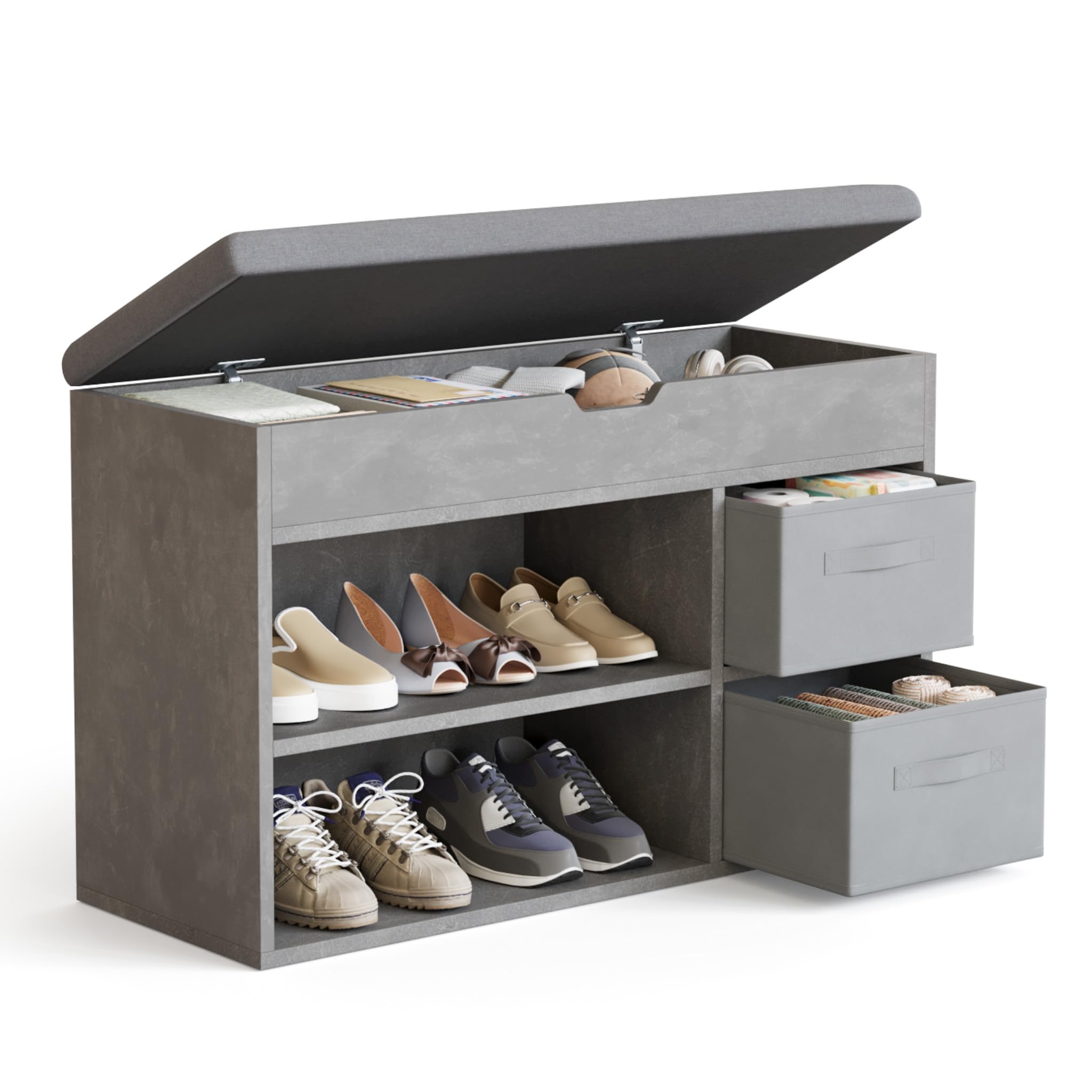 Mondeer Shoe Storage Bench with Seat, Folding Padded Seat, Grey