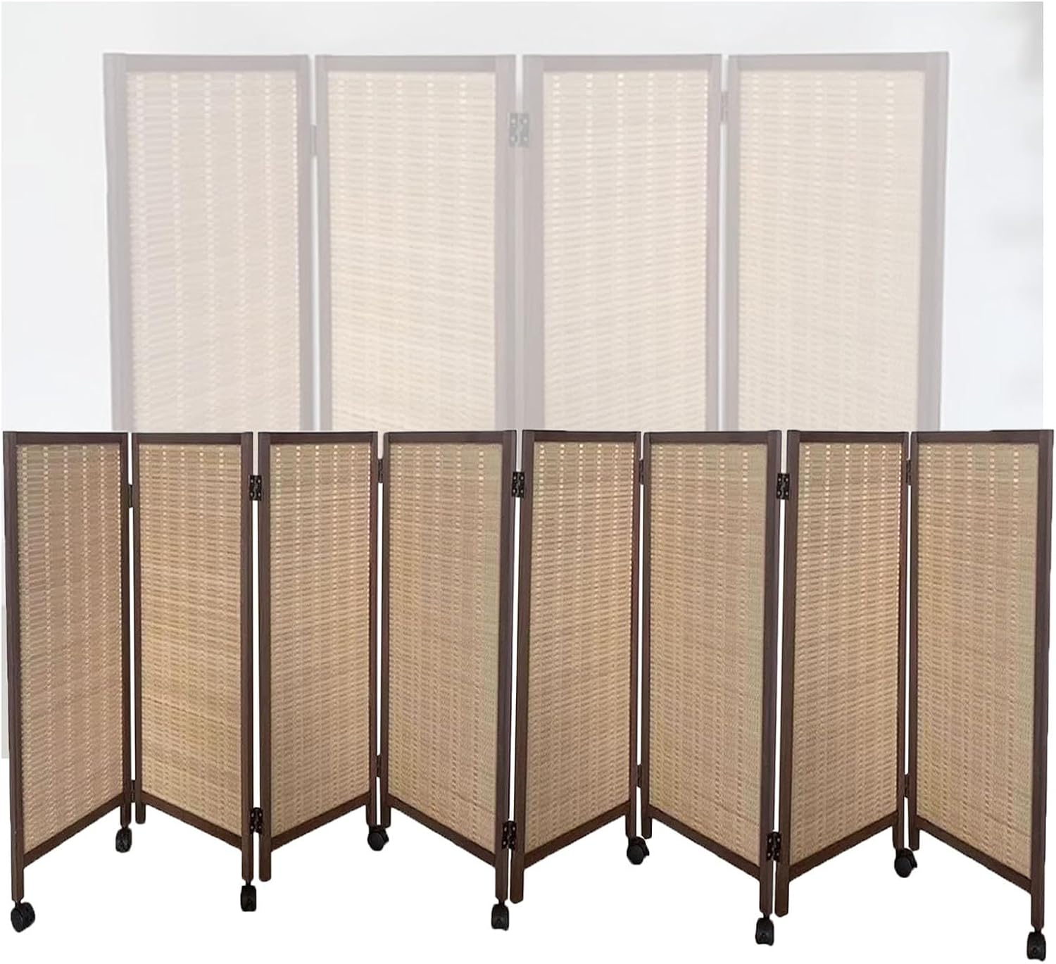 Room Dividers Panels,Short Room Dividers,Privacy Screens with Mobile Pulleys,Bamboo Blackout Decorative Fences,Freestanding Folding Screens,for Study Room Office Kindergarten,Brown