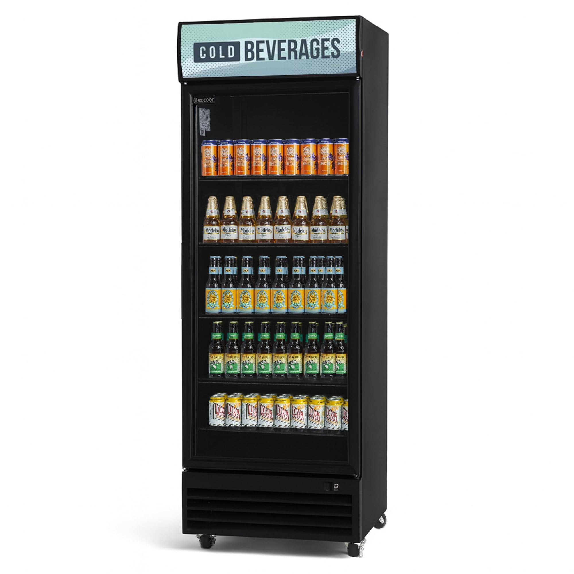 Procool Black Display Refrigerator, 19.4 CuFt, 1 Door, Cold Beverages Sign