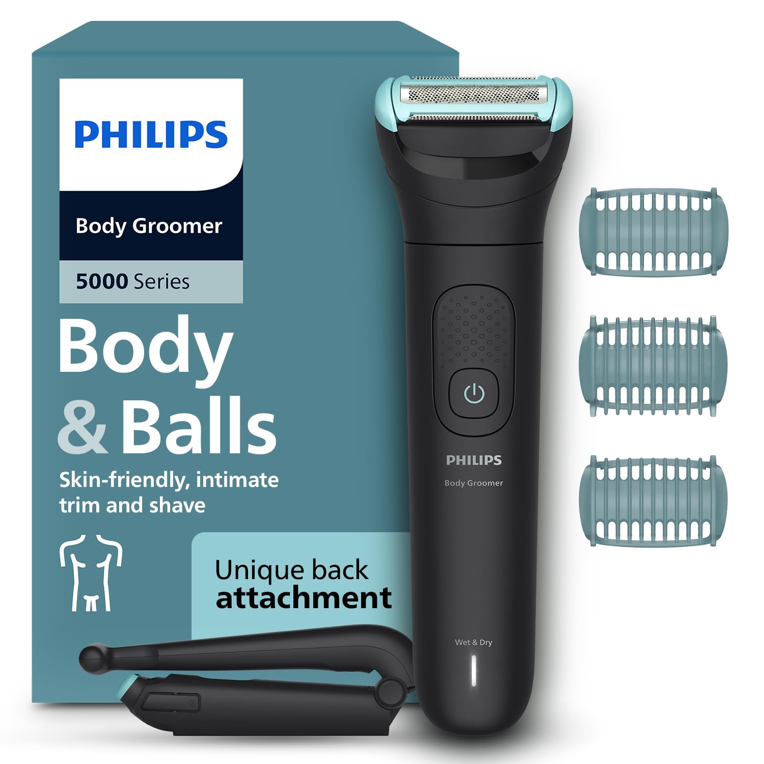 Body Trimmer for Men Private Parts, Removes Back Hair, Skin Safe Grooming, Clinically Tested for Sensitive Skin, 100 Min Runtime, Showerproof, 5 Year Warranty, BG5475/15