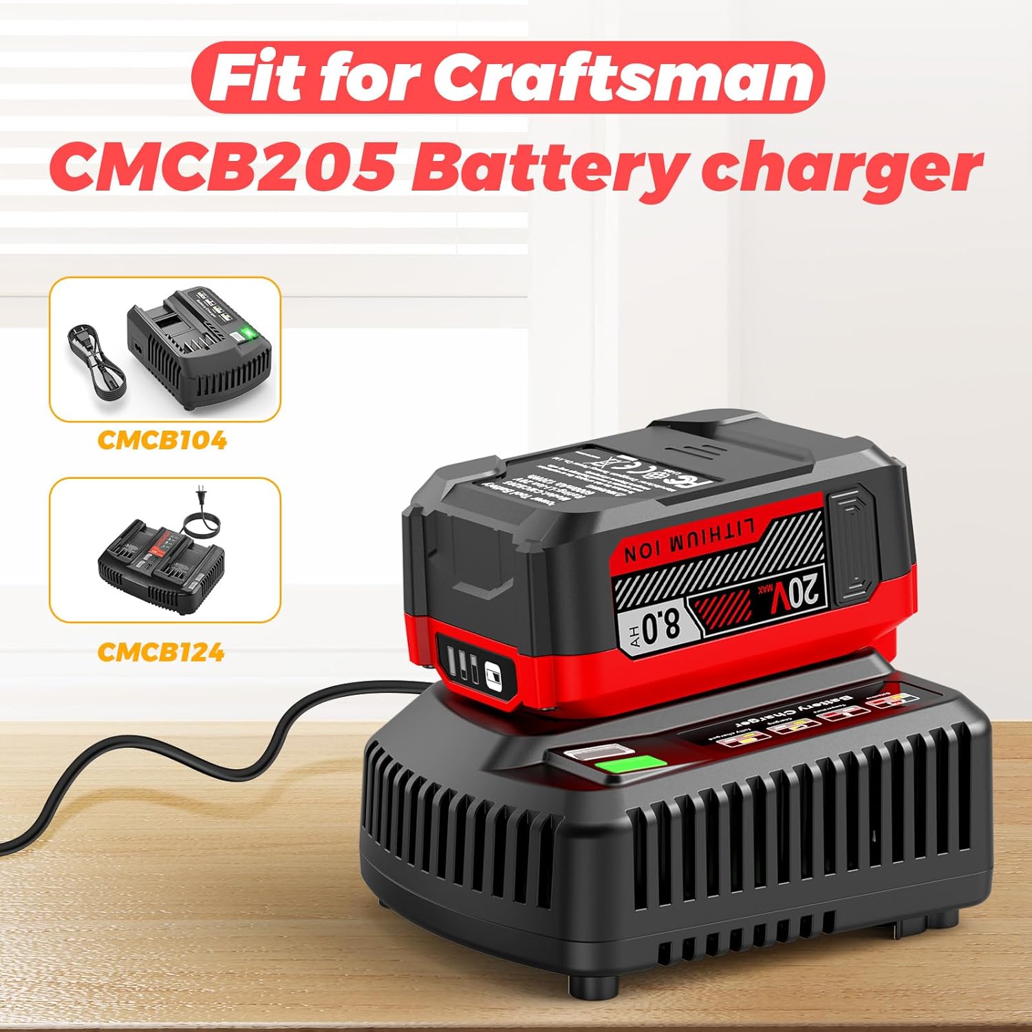 Upgraded 8000mAh High Capacity Compatible for Craftsman 20V V20 Battery (2-Pack) Compatible with CMCB205 CMCB204 CMCB206 CMCB202 CMCB201 20V Cordless Power Tools