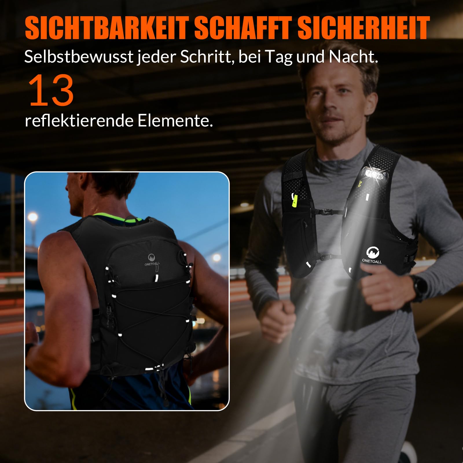 Laufweste Damen mit 2 Faltbare Trinkflasche 500ml, Trinkweste Laufen Herren, Running Vest Laufrucksack Trinkrucksack Reflektierend zum Marathon Trailrunning Jogging Radfahren