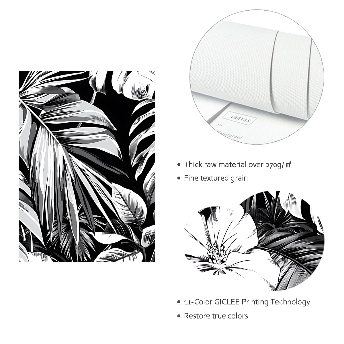 CHERHERART Odważny Bohemian Wall Decor Czarno-biały plakat na płótnie Tropikalny liść palmowy Monstera Sztuka ścienna do salonu Home Shipping 55x85cm Wewnętrzna rama