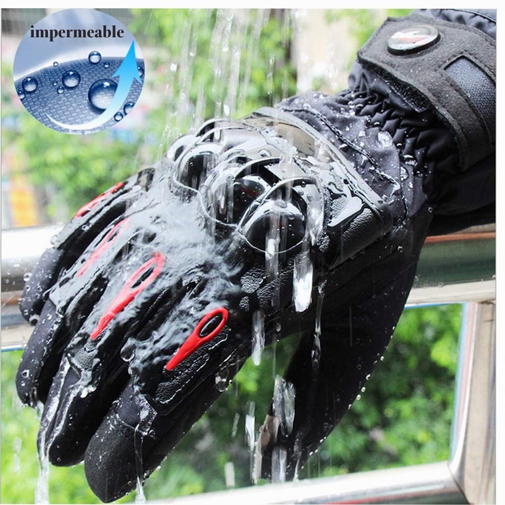 2KP CE Guantes de Moto para Hombre Mujer, Guantes de Moto para Primavera, Guantes Moto Impermeables a Prueba Viento Guantes Térmicos con Pantalla Táctil con Nudillo Duro para Motocross Racing BMX MTB