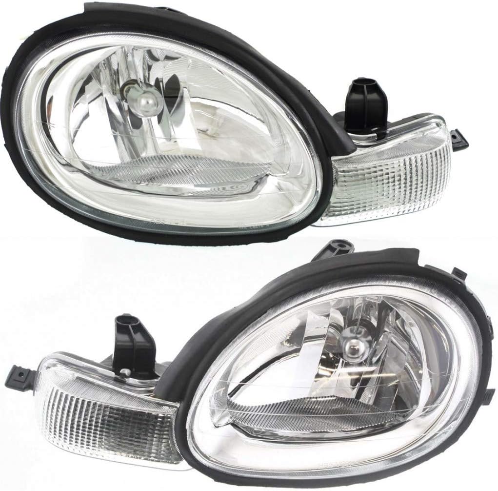 KarParts360 For Dodge Neon Headlight Assembly 2001 Driver and Passenger Side Pair w/Bulbs Replaces CH2502124 CH2503124