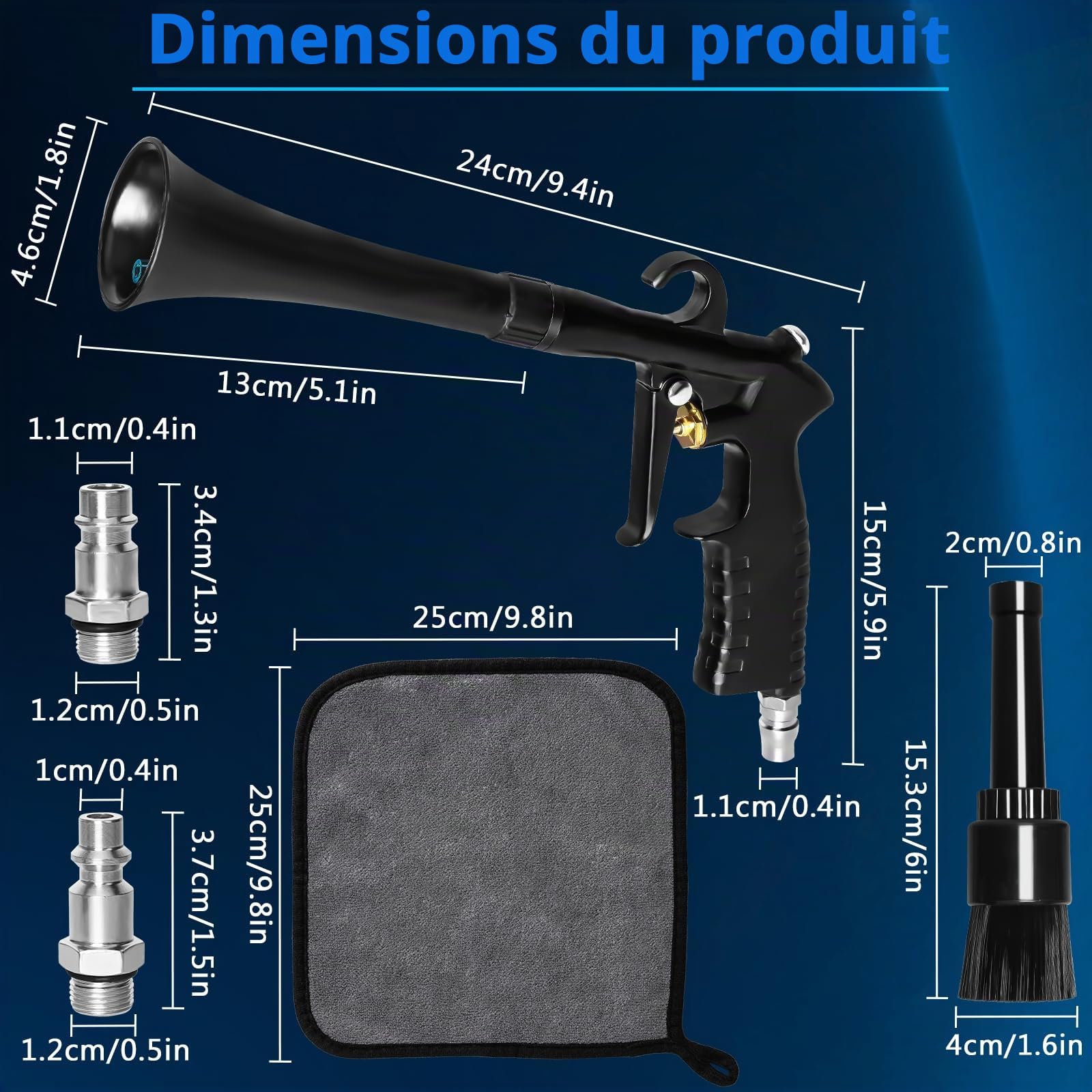 Pistolet de Nettoyage Voiture, 6-9.2 Bar, Pistolet de Nettoyage à Air Comprimé, Soufflette Air Comprimé avec 2 Buses, pour Intérieurs de Voiture et Moquette