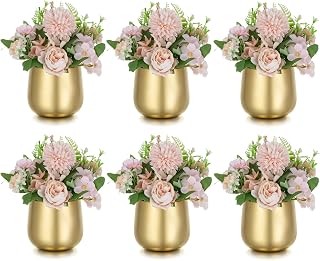 NUPTIO Small Gold Vases for Centerpieces: 6 Pcs 3.94 inch Flower Trumpet Vase Vintage Compote Vase Metal Urn Planter Plant Pots Flowers Bowls Pedestal for Wedding Party Table Centerpiece Decorations
