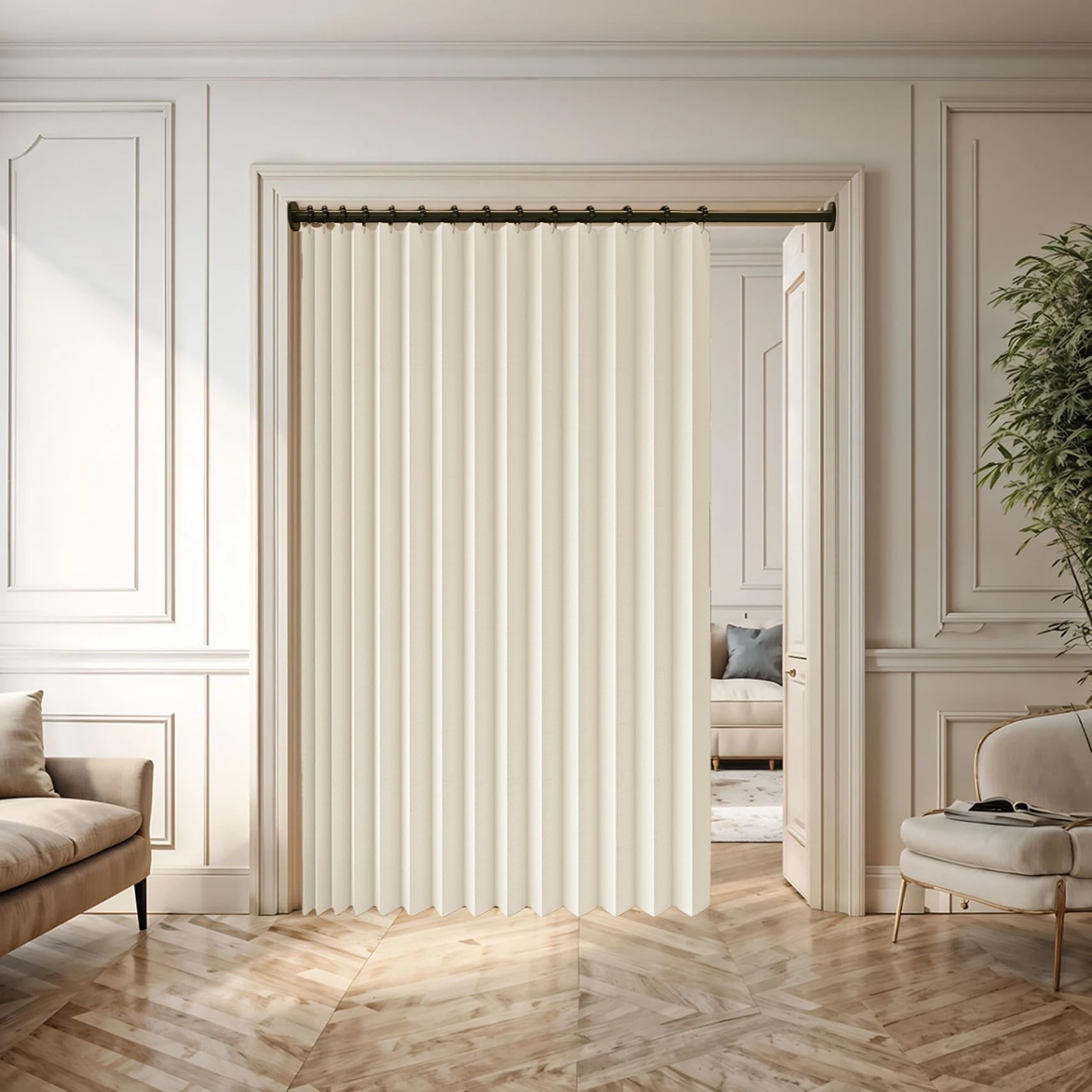 Rideau de placard beige décoratif à oeillets pour salon et balcon
