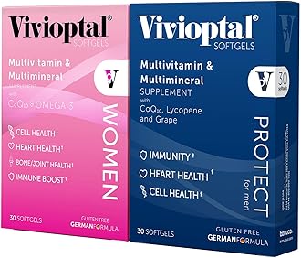 Vivioptal for Men, 30 Softgels + Vivioptal Women, 30 Softgels, Multivitamin & Multimineral, Gluten Free, German Formula