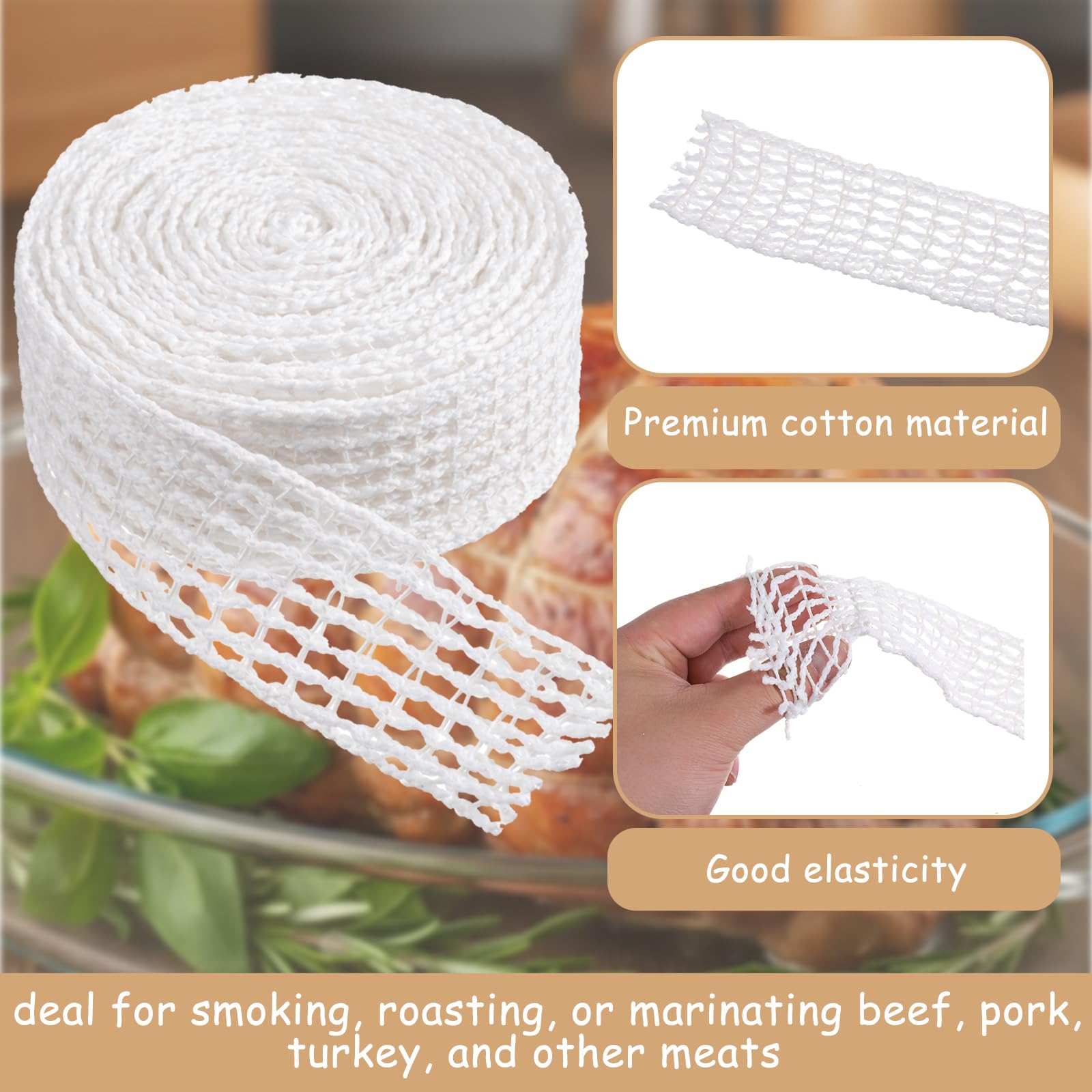 JJUNW Red de jamón blanca, red de jamón de 5 m para ahumar, 16 agujeros, red de carne, red elástica, red para asar, para almacenar, colgar, hornear, cocinar, jamón, salchicha de carne