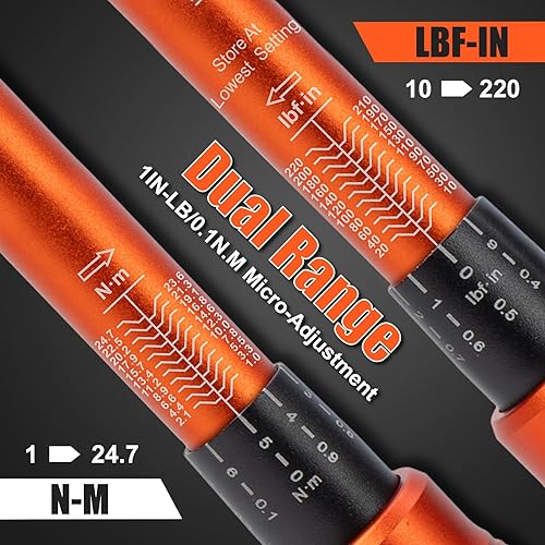 Miniatura 5 de Matework Juego de 50 llaves dinamométricas para bicicleta, llave dinamométrica de clic de 14 pulgadas, 10-220 pulgadas.lb(1-24.7nm) libra llave