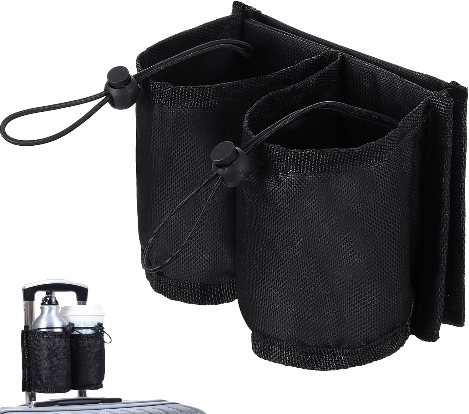 TIESOME Porte-gobelet à bagages pour voyage, porte-gobelet avec cordon de serrage réglable, accessoires de voyage, porte-boissons mains libres pour bouteilles de café, collations