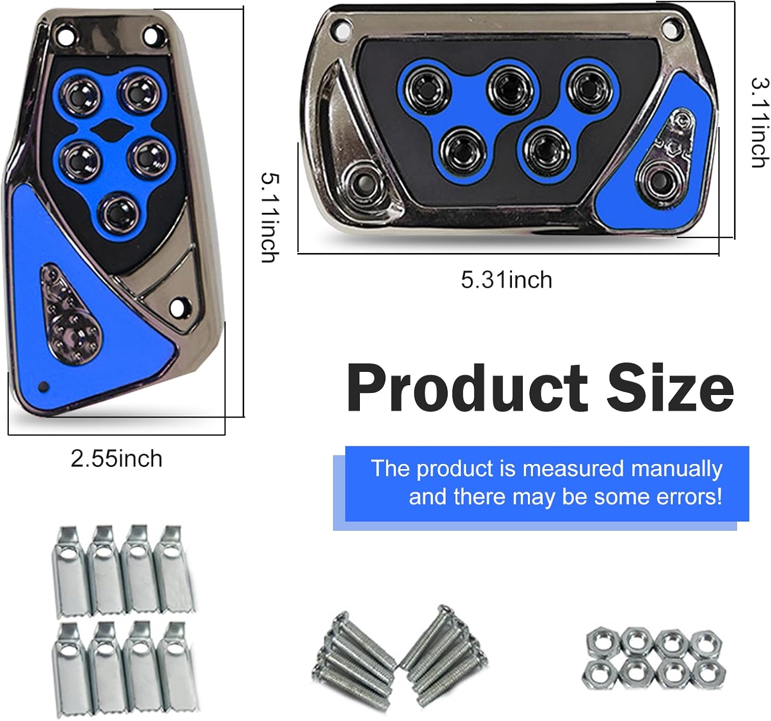 2 PCS Car Pedal Pads, Automatic Transmission Brake and Accelerator Pedal Covers, ABS Anti-Slip Vehicle Foot Treadle Accessories, Universal for Most Cars (Blue)