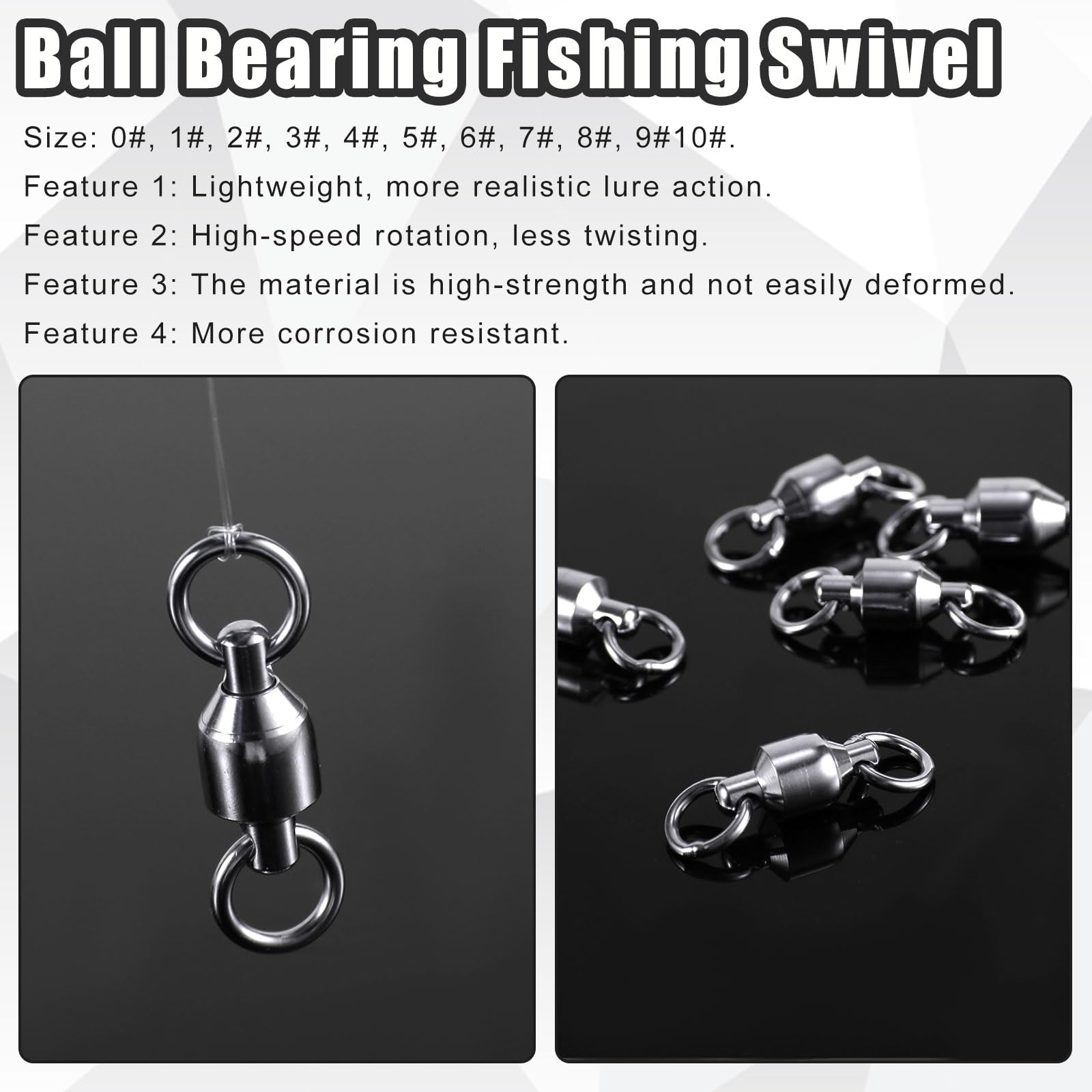 Dr.Fish Girelle Con Cuscinetto A Sfera E Moschettone A Scatto – Set Terminale Da Pesca In Acciaio Inox Per Acqua Dolce E Salata, 20 Pezzi, Varie Taglie Da 0+0 A 10+10