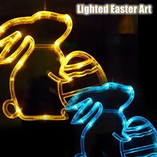 Miniatura 5 de 3 luces de ventana de Pascua colgantes de conejo, decoración al aire libre, conejito rosa, azul, amarillo, luz de puerta, decoración de Pascua,