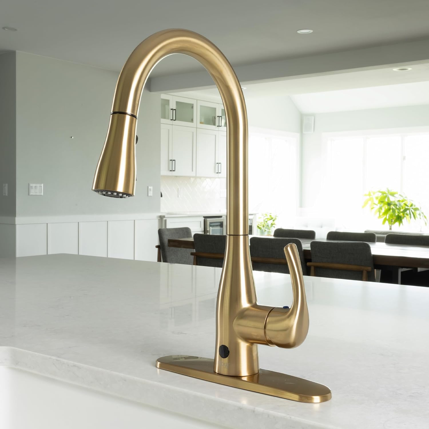 Bio Bidet Flow Touchless Kitchen Faucet with Pull Down Sprayer, Low Single Handle, Gold Champagne