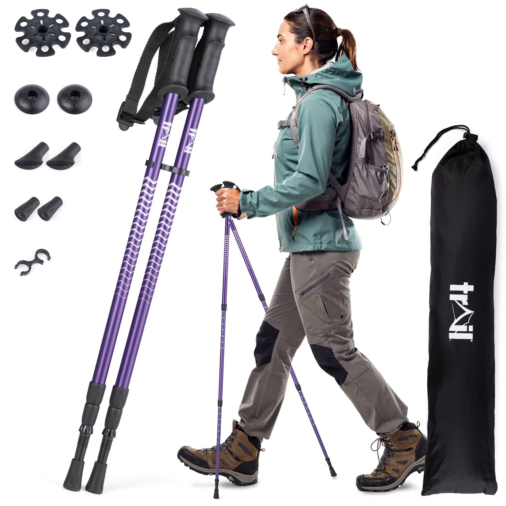 Trail Telescopic Walking Poles 2 Pack – Adjustable Twistlock Design, Lightweight Aluminium Trekking & Hiking Sticks, Steel Tips with Mud, Snow, Rubber & Boot Attachments for All-Terrain Use, 65–135cm