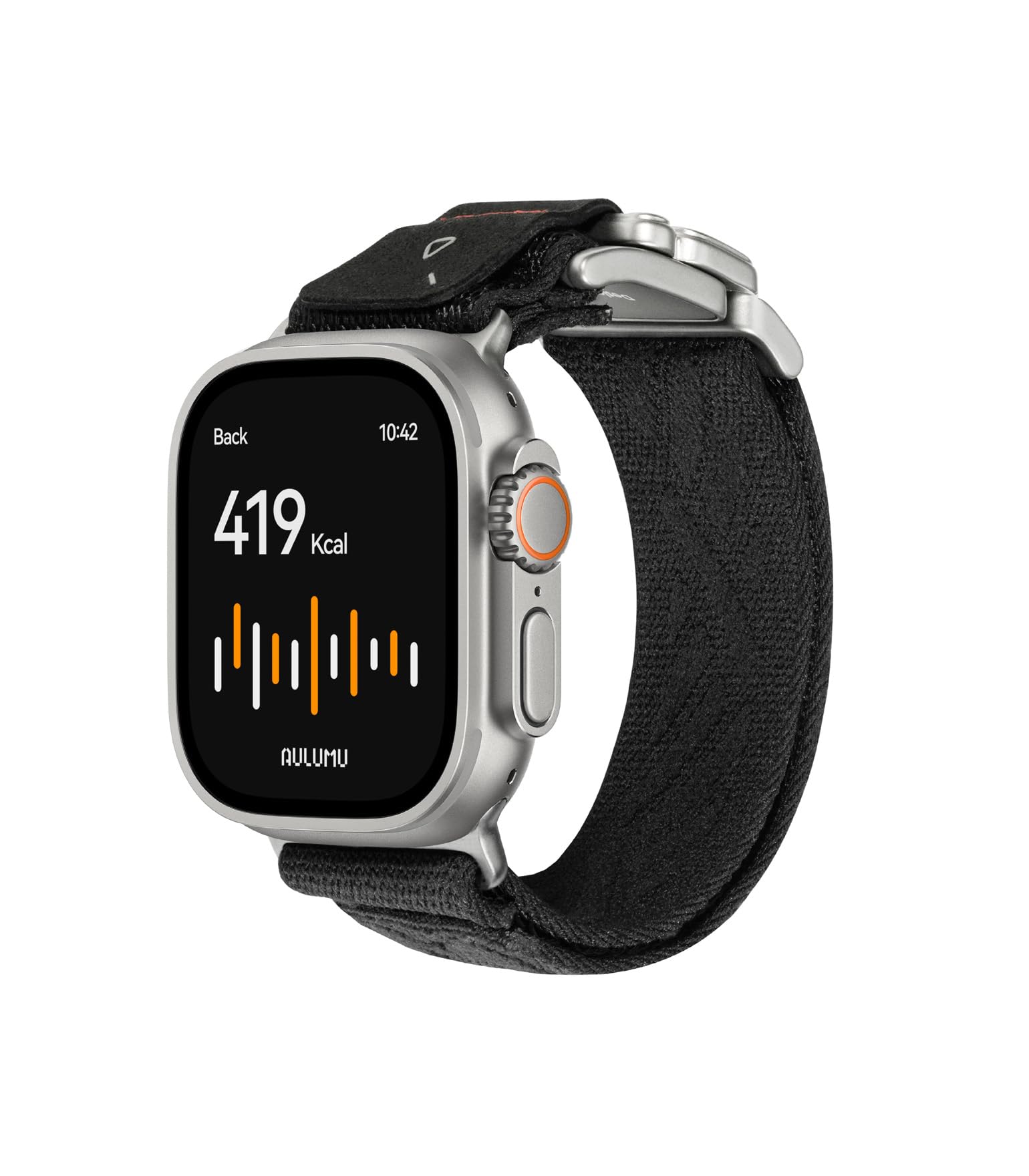 Photo 1 of Aulumu C03 Snap Functional Titanium Buckle for Apple Watch Ultra (3/2/1) Nylon Band | Luxury Embossed Texture Knit | Quick-release Design | iWatch Bands for 49/46/45/44MM - Natural Titanium/Black