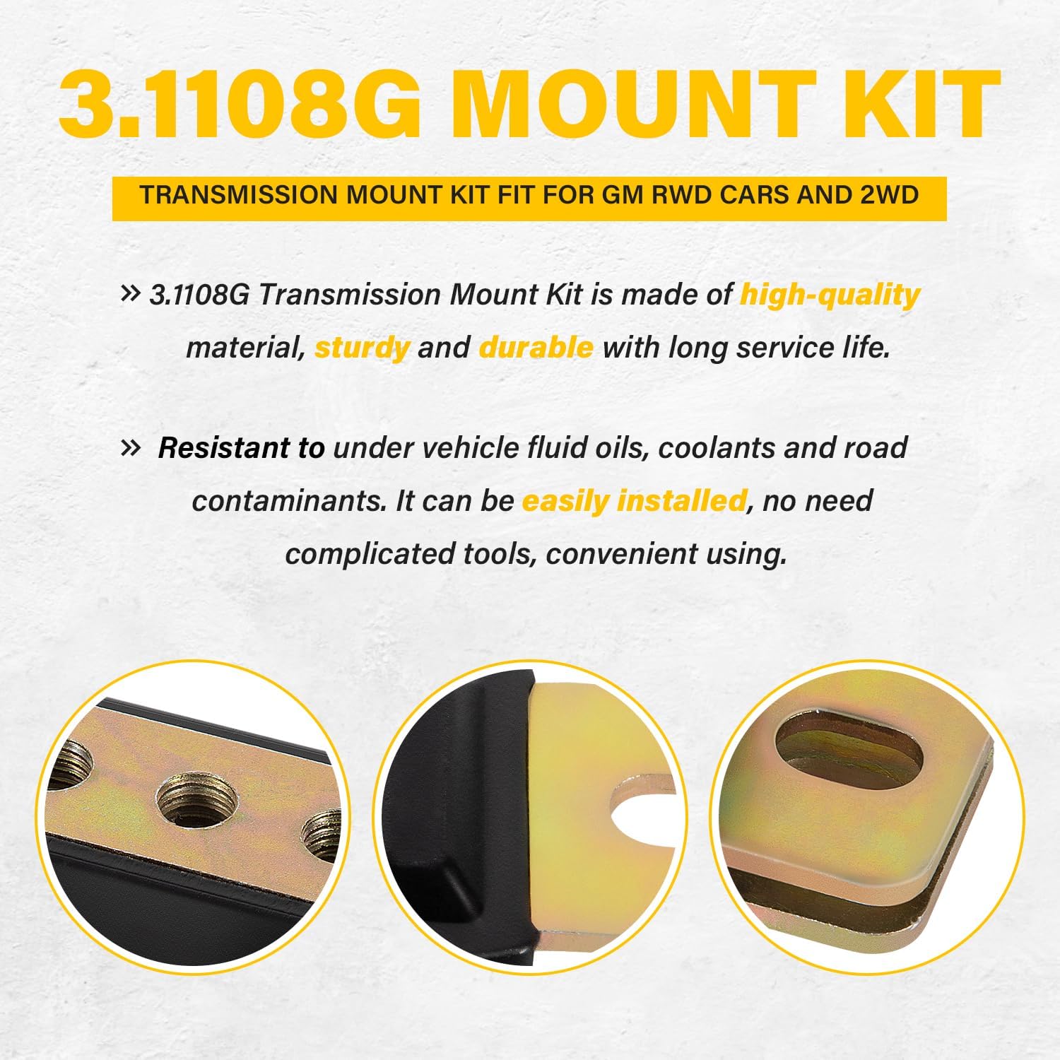 3.1108G Transmission Mount Bracket Kit, for GM RWD Cars and 2WD Trucks, for Chevy Turbo, Replacement for TH350 TH400 700R4 Transmission Mount
