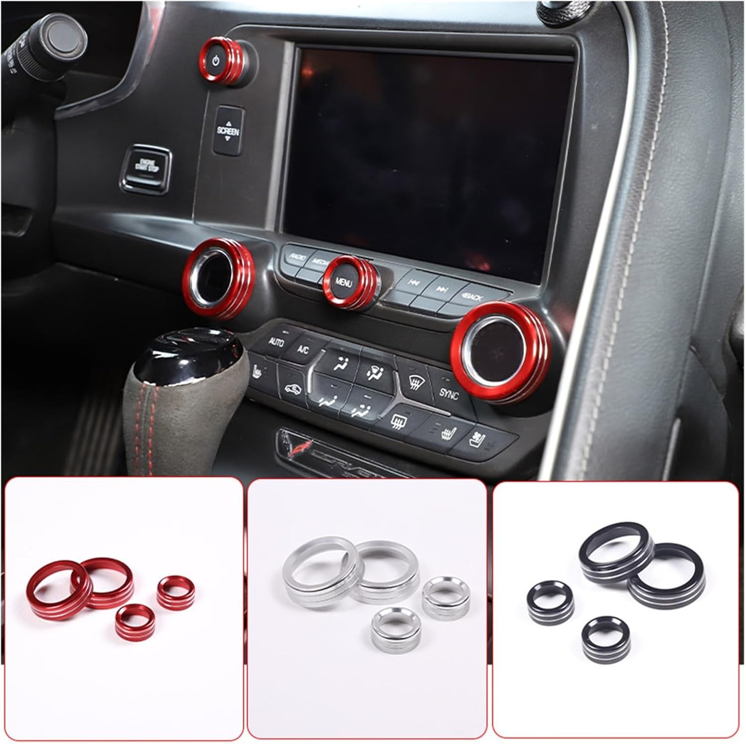 Compatible With Chevrolet Corvette C7 2014-2019 Aluminum Alloy Car Air Conditioner Volume Knob Cover Car 4Pcs(Blue)