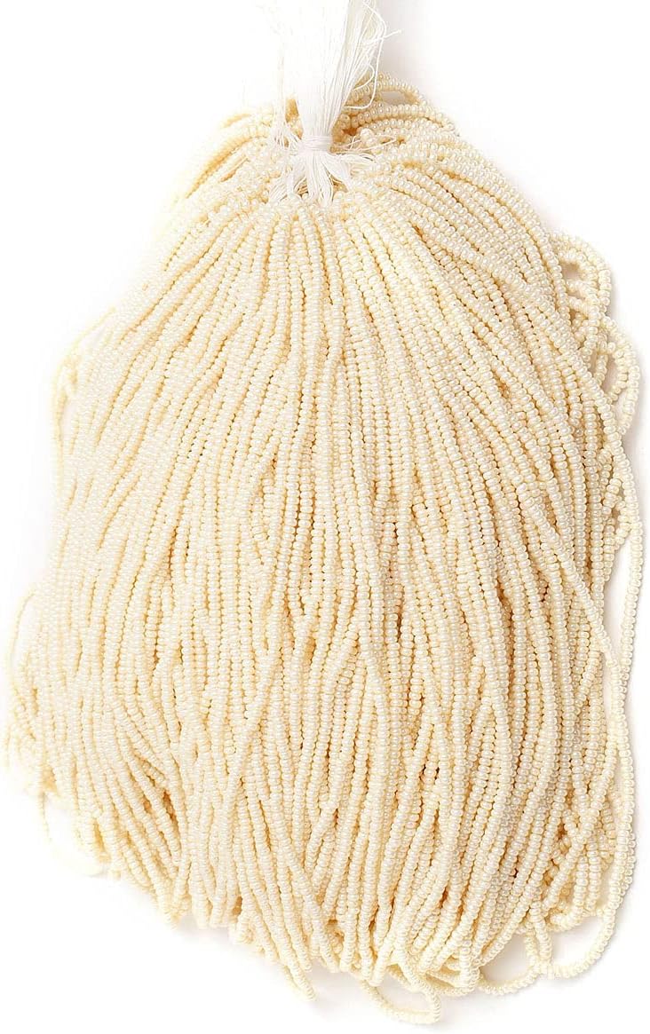 Czech Glass Seed Beads 10/0 (2.3mm Diameter) Pearl Eggshell Strung DIY Jewelry Making Beads - 500g Bulk Bag by Preciosa (Jablonex)