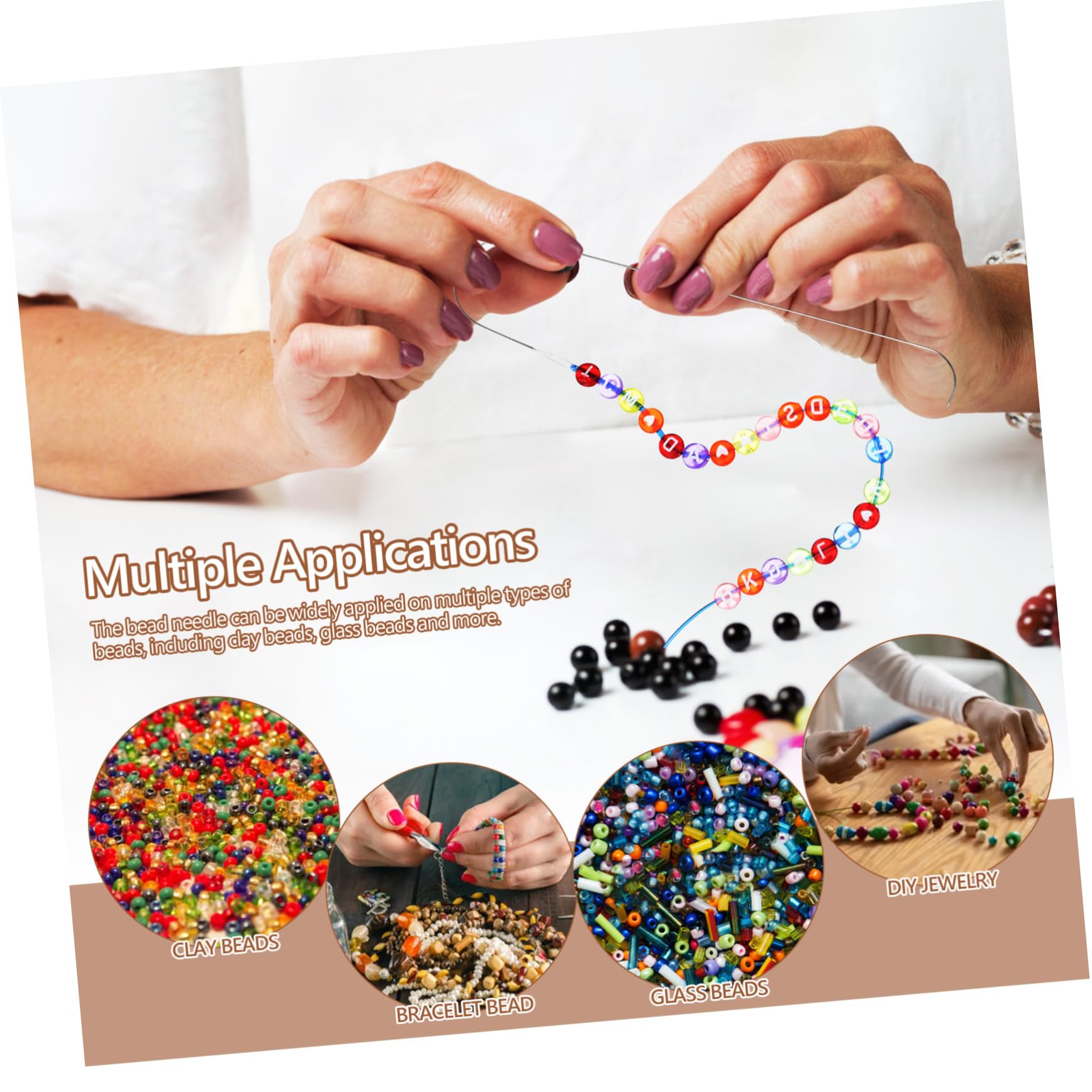 Gogogmee Bead Needle Set Spinner 6pcs Beading Needles Bead Threader for Clay Glass