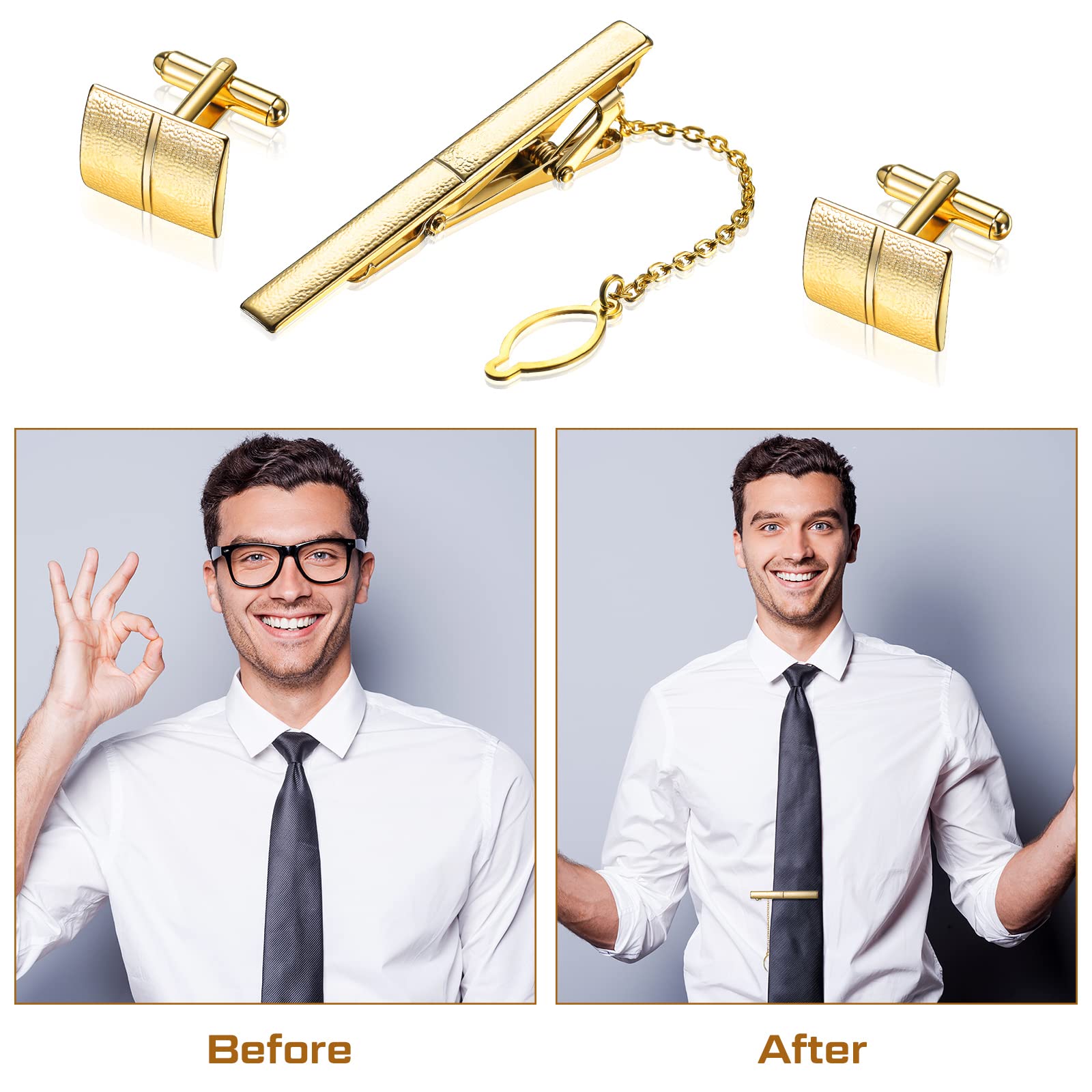 Set di Gemelli in Oro e Fermacravatta Dorato per Camicia Personalizzata con Sacchetto di Regalo Clip per Cravatta da Lavoro Regalo di Accessori di Gioielli da Matrimonio per Uomo