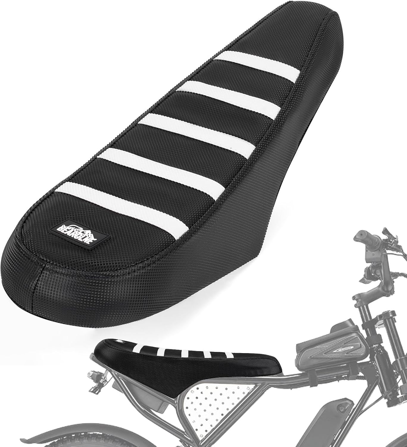Ebike Seat Cover Upgraded for Ridstar Q20/Q20 pro EBikes Waterproof Non-Slip Seat Cover with Elastic Strap Seat Covers for Electric Dirt Bike (Black with White Ribs)