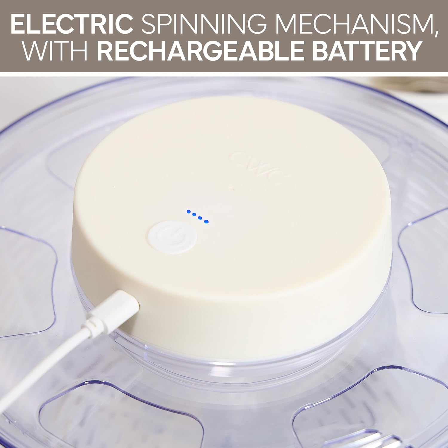 COOK WITH COLOR Electric Salad Spinner, Round 4.5L Capacity – Fast Drying & Easy Spin for Fresh Greens, Cream
